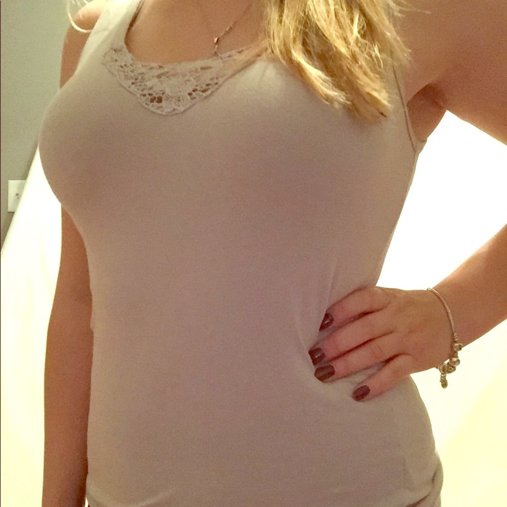Cream tank with lace detail
